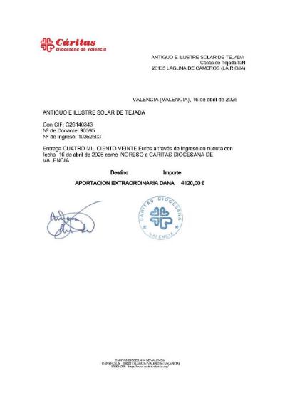 Donación a Cáritas Diocesana de Valencia